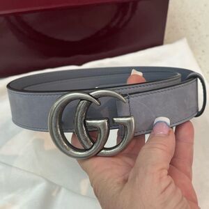 NEW Gucci Gray SUEDE Leather Belt with Silver GG Buckle size 95/38